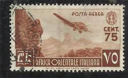 AFRICA ORIENTALE ITALIANA 1938 SOGGETTI VARI AEREA 75 C TIMBRATO - Africa Oriental Italiana