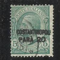 LEVANTE COSTANTINOPOLI 1922 SOPRASTAMPATO D'ITALIA ITALY OVERPRINTED PARA 20 SU CENT. 5 C USATO USED OBLITERE' - Europa- Und Asienämter