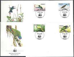 1984 DOMINIQUE 794-97** Oiseaux, WWF, 4 FDC - Dominique (1978-...)