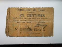 Aisne 02 Boué , 1ère Guerre Mondiale 25 Centimes - Bonds & Basic Needs