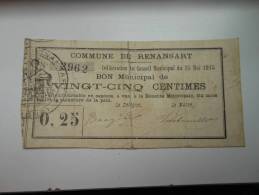 Aisne 02 Renansart , 1ère Guerre Mondiale 25 Centimes R - Bonds & Basic Needs