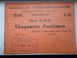 Normandie 76 Gruchet-le-Valasse Ets Forthomme-Alleaume-Ozanne & Cie , 1ère Guerre Mondiale 50 Centimes R - Bonds & Basic Needs