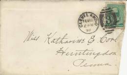 USA CC 1890 DE CLEVELAND A HUNTINGDON AL DORSO MAT LLEGADA - Storia Postale