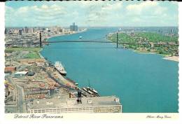 CPSM ETATS UNIS  DETROIT RIVER PANORAMA Cachet Postal ROYAL OAK.MI 480 - Detroit