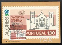 PORTUGAL - AÇORES - IGREJA MATRIZ - CONFERÊNCIA MUNDIAL DE TURISMO - BPA 3 - 2 SCANS - CARTE MAXIMUM - MAXICARD - Cartes-maximum (CM)