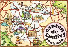 CPSM CANTON DE LANDIVY MAYENNE PLAN CONTOUR GEOGRAPHIQUE - Landivy