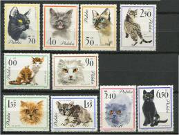 POLOGNE 1964 - Chats - Serie Neuve Avec Et Sans Charniere - Valeurs 135, 155, 250 340 Avec Charniere (Yvert 1332/41) - Ongebruikt