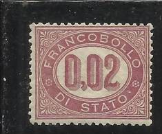 ITALIA REGNO 1875 SERVIZI CIFRE CENT.2 MNH BEN CENTRATO - Officials