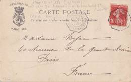 CARTE POSTALE  POSTE MARITIME  PAQUEBOT BORDEAUX A BUENOS AYRES  1908 - Maritime Post