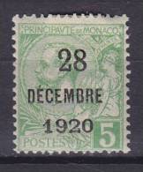 Monaco 1920 Mi. 46     5 (C) Fürst Charles III. Overprinted 28 DÉCEMBRE 1920, MH* - Neufs