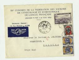 DPT.DE  D´ALGER - ALGER   Dest. PAYS -BAS Tarif PA à 42F. Obl.T.04 ALGER-GARE 29.11.1951 - 1927-1959 Storia Postale