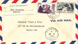 9202# LETTRE PAR AVION Obl PAPEETE TAHITI 1954 VIA AIR MAIL Pour PARIS - Other & Unclassified