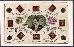 LE LANGAGE DES TIMBRES - MARIANNE - POSITION DES TIMBRES - PORTRAIT HOMME  EN MEDAILLON COEUR DES ROSES - CARTE GLACEE - Autres & Non Classés