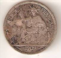 MONEDA DE PLATA DE INDOCHINA DE 1 PIASTRA DE COMMERCE  DEL AÑO 1909  (COIN) SILVER-ARGENT - Sonstige & Ohne Zuordnung