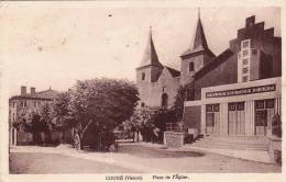 CPSM 9X14  De COUHE    (86) - Place De L'Eglise -      Charrette - Salle NOTRE DAME  -1938 - Couhe