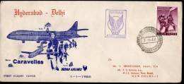 India 1966 Hyderabad - Delhi Indian Airlines Domestic First Flight Cover Inde Indien # 1371-14 - Luchtpost