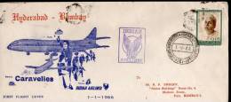 India 1966 Hyderabad - Bombay Indian Airlines Domestic First Flight Cover Inde Indien # 1371-16 - Luchtpost