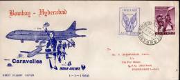 India 1966 Bombay - Hyderabad Indian Airlines Domestic First Flight Cover Inde Indien # 1371-22 - Poste Aérienne