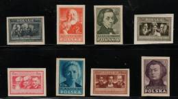 POLAND 1947 POLISH CULTURAL ISSUE IMPERF 2ND ISSUE COLOUR CHANGE SET OF 8 NHM Chopin Nobel Curie Mickiewicz Famous Poles - Unused Stamps