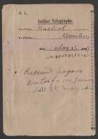 India 1911  Indian Telegraphs  Telegram Receipt  Kasuali TO Bombay  Telegrapho # 36115 F  Indien Inde - 1911-35  George V