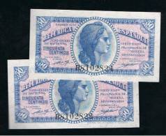 BILLETE ESPAÑA -  50 Centimos 1937  PAREJA  SC - Other & Unclassified