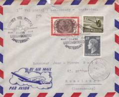 8494# LETTRE PAR AVION Obl PREMIER VOL POSTAL LUXEMBOURG AMSTERDAM 1956 RUMELANGE PAYS BAS NEDERLAND - Lettres & Documents