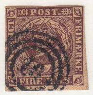 Denmark Used Scott #2 4rs Royal Emblems, Brown Cancel: 3-ring 18? - Oblitérés