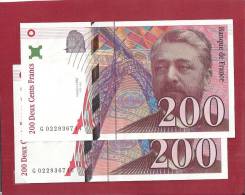 ► EB044 - 2 Billets 200 Francs Gustave EIFFEL 1996 Numéros Proches ! ( G 022936744 Et 46 ) - Neuf - 200 F 1995-1999 ''Eiffel''