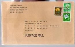 Lettre Cover Par Avion Via Air Mail Du Japon Japan Nippon Pour La France - CAD 8-12-2002 ? / 3 Tp Fleur - Lettres & Documents