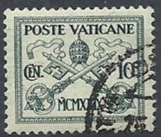 1929 VATICANO USATO CONCILIAZIONE 10 CENT - VTU002-6 - Usati