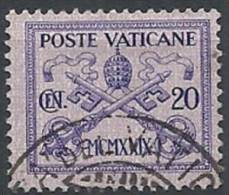 1929 VATICANO USATO CONCILIAZIONE 20 CENT - VTU003-2 - Usati