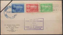 O) 1950 CARIBE, WITHDRAWAL OF COMMUNICATIONS-BLUE-RED-G REEN, FDC USED. - FDC