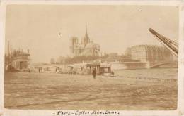 CARTE PHOTO : LES BORDS DE LA SEINE VUE SUR L'EGLISE NOTRE-DAME PENICHE 1912 - The River Seine And Its Banks