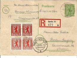SBZ068 / Berliner Baeren-GA + Marken Per Ortseinschreiben Wilmersdorf-Steglitz (Berlin West) - Interi Postali