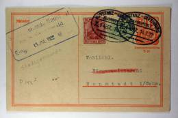 Germany: 1922 Bahnpoststempel, Konstanz-Offenburg, Z.1437 Mit Zusatzfrankatur - Cartes Postales