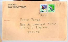 Lettre Cover Japon Japan Nippon Air Mail Osaka Pour La France - CAD Hirakata 29-09-2003 / 2 Tp Oiseau & Papillon - Covers & Documents