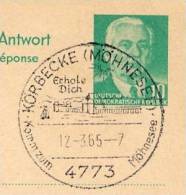 MÖHNETALSPERRE KÖRBECKE 1965 Auf DDR P70IIA Antw.-Postkarte ZUDRUCK BÖTTNER #1 - Agua