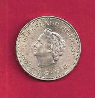 NEDERLAND 1970,  Circulated Coin, XF, 10  Gulden "Nederland Herrijst" 0.720 Silver Juliana  C90.089 - Zilveren En Gouden Munten