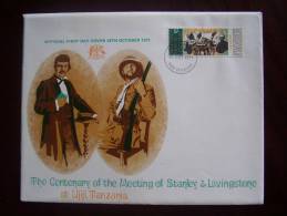 KUT 1971 STANLEY Meeting LIVINGSTONE Centenary  5/- STAMP On FDC. - Kenya, Uganda & Tanzania