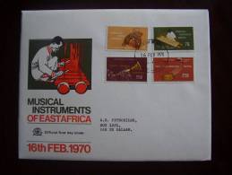 KUT 1970 MUSICAL INSTRUMENTS Of EAST AFRICA  Full Set On FDC. - Kenya, Uganda & Tanzania