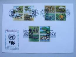 UNO-New York TRIO-FDC (13) Gefährdete Arten 1994, Fauna Auf Genfer-Cachet - FDC