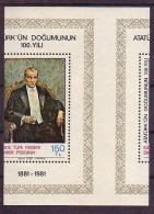 1981 NORTH CYPRUS PRINTING ERROR VERY RARE - SOUVENIR SHEET FOR THE BIRTH CENTENARY OF ATATURK MNH ** - Neufs