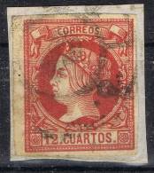 Sello 12 Cuartos Isabel II 1860, Rueda Carreta 8 De VALENCIA, Num 53 º - Usados