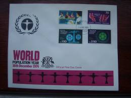 KUT 1974 WORLD POPULATION YEAR  FULL SET (4 Values) On OFFICIAL ILLUSTRATED FDC. - Kenya, Uganda & Tanzania