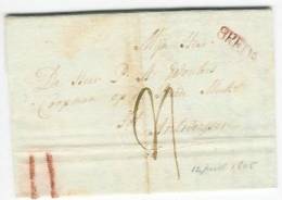 Vouwbrief BREDA (22 X 6 Mm) 12 Juli 1805 Naar Antwerpen Port 4 + 2 Krijtstrepen - ...-1852 Prephilately