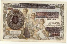 BILLET DE SERBIE # 1000 DINARS  # MILLE DINARS   # 1 ER MAI 1941  # - Serbia