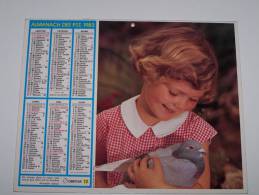 1983 CALENDRIER (double) ALMANACH DES PTT, P.T.T, OBERTHUR, CHIENNE ET SES CHIOTS, ENFANT ET PIGEON, ARDENNES 08 - Tamaño Grande : 1981-90