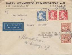 Sweden Luftpost Par Avion Label HARRY WENNBERGS FRIMÄRKSAFFÄR 1946 Cover Brief To NEW YORK United States 90 Ö Rydberg - Covers & Documents