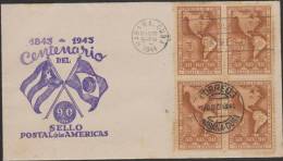 O)1944 CUBA, CENTENARY STAMP OF THE AMERICAS 1843 1943, FCD . - FDC