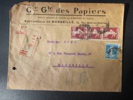 1924 Lettre Recommandé Marseille Saint-Ferréol Cie Générale Des Papiers Aff Composé Semeuse 20 Et 25c Pour Marseille - Postal Rates